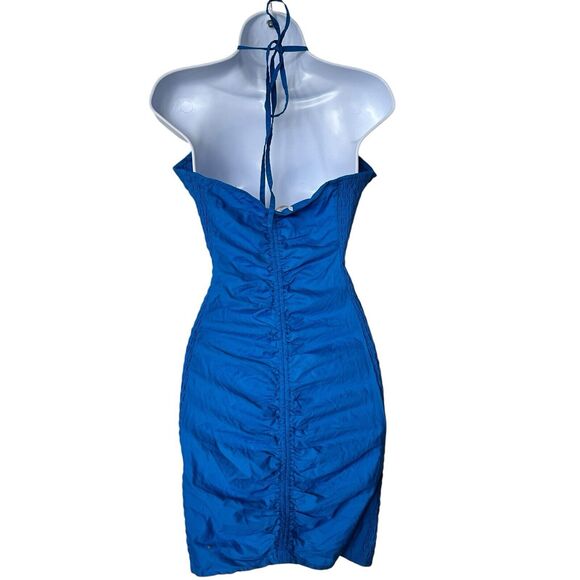 Free People L Bali Babe Royal Blue Bodycon Gather Cotton Halter Y2K Dress - Picture 3 of 10